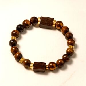 Warm Earthy Tigers Eye Beaded Wrap Bracelet Memory Wire